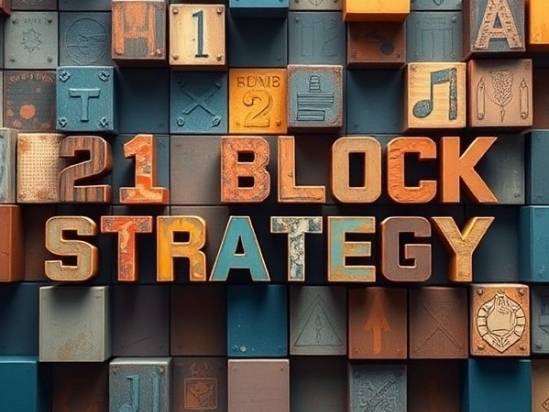 an image with blocks and the words 21 block strategy is a title in the pic. just 21 block strategy and no other words. The strategy is for SEO web design in Tracy.