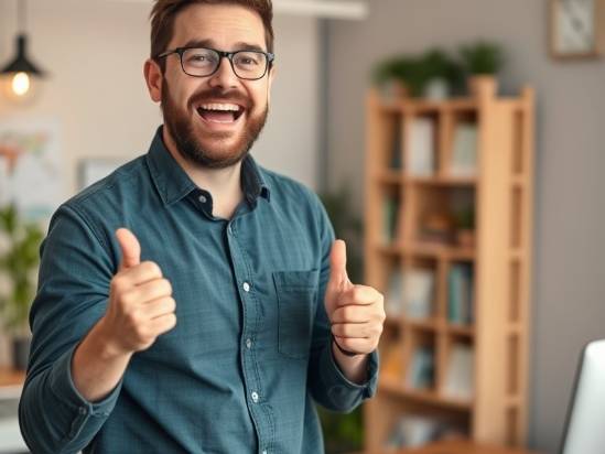 a very happy man excited about making a sale because of a successful funnel design services in Tracy that's in a business setting