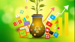 aspirational vision goals for Tracy Digital Media Agency, determined expression, visualizing, photorealistic, futuristic cityscape background with towering skyscrapers, highly detailed, dynamic clouds and movement, fine resolution details, cool colors, morning luminosity, shot with a wide-angle lens.