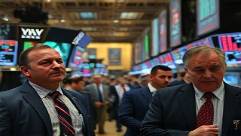 tense market dissent, concerned expressions, planning interventions, photorealistic, stock exchange floor with flashing monitors, highly detailed, crowds moving with urgency, high fidelity, metallic gleam, artificial overhead lighting, shot with a 24-70mm lens.