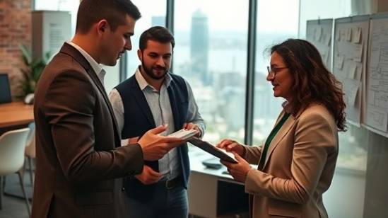 confident reputation marketing consultants in tracy, planning, discussing strategies.